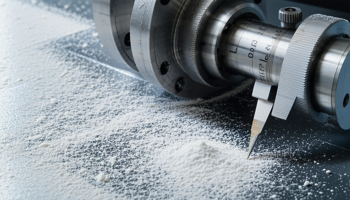 Inspectors measuring dust thickness on machinery surfaces.