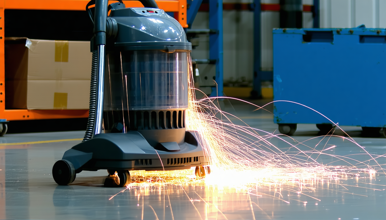 Shop vacuum with visible static electricity sparks.