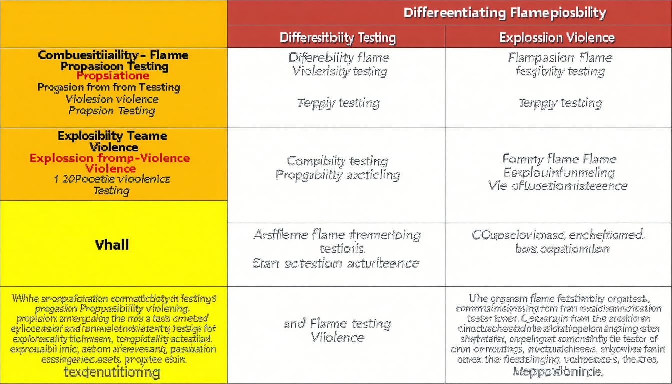 Comparison chart of combustibility versus explosibility testing, showing differences.