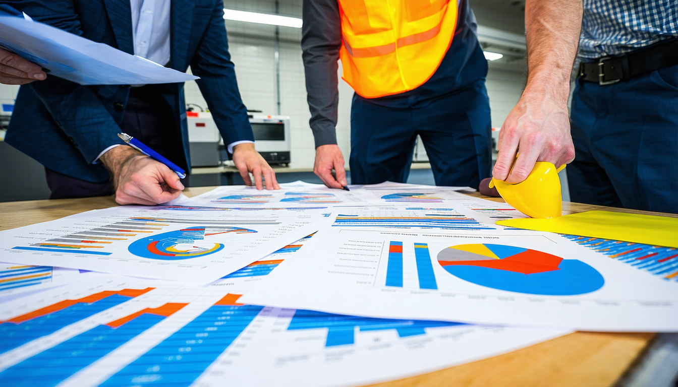 Safety inspectors reviewing documents in an office setting.