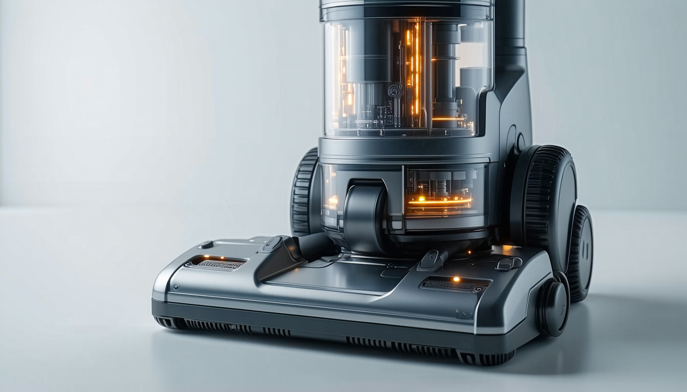 Metal vacuum with grounding paths in clean workshop.