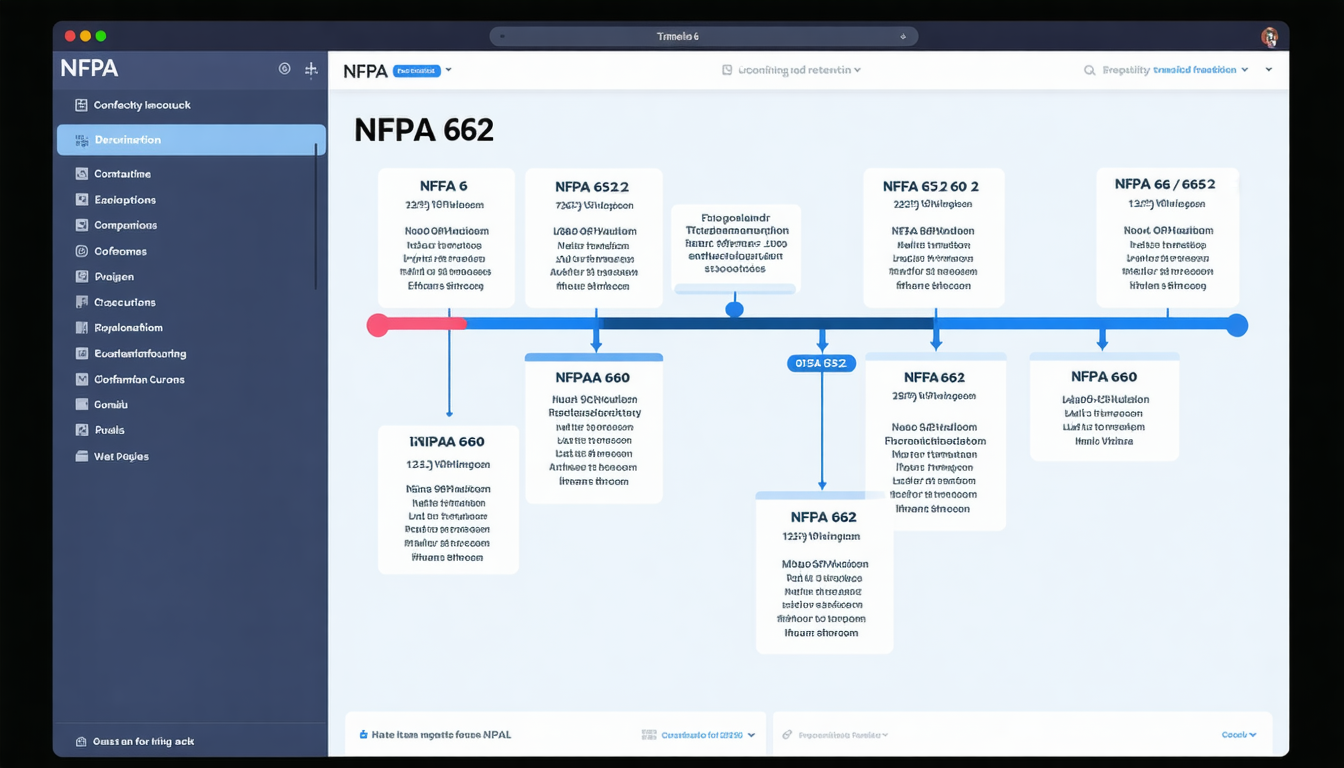 Timeline showing transition from NFPA 652 to NFPA 660 on screen.