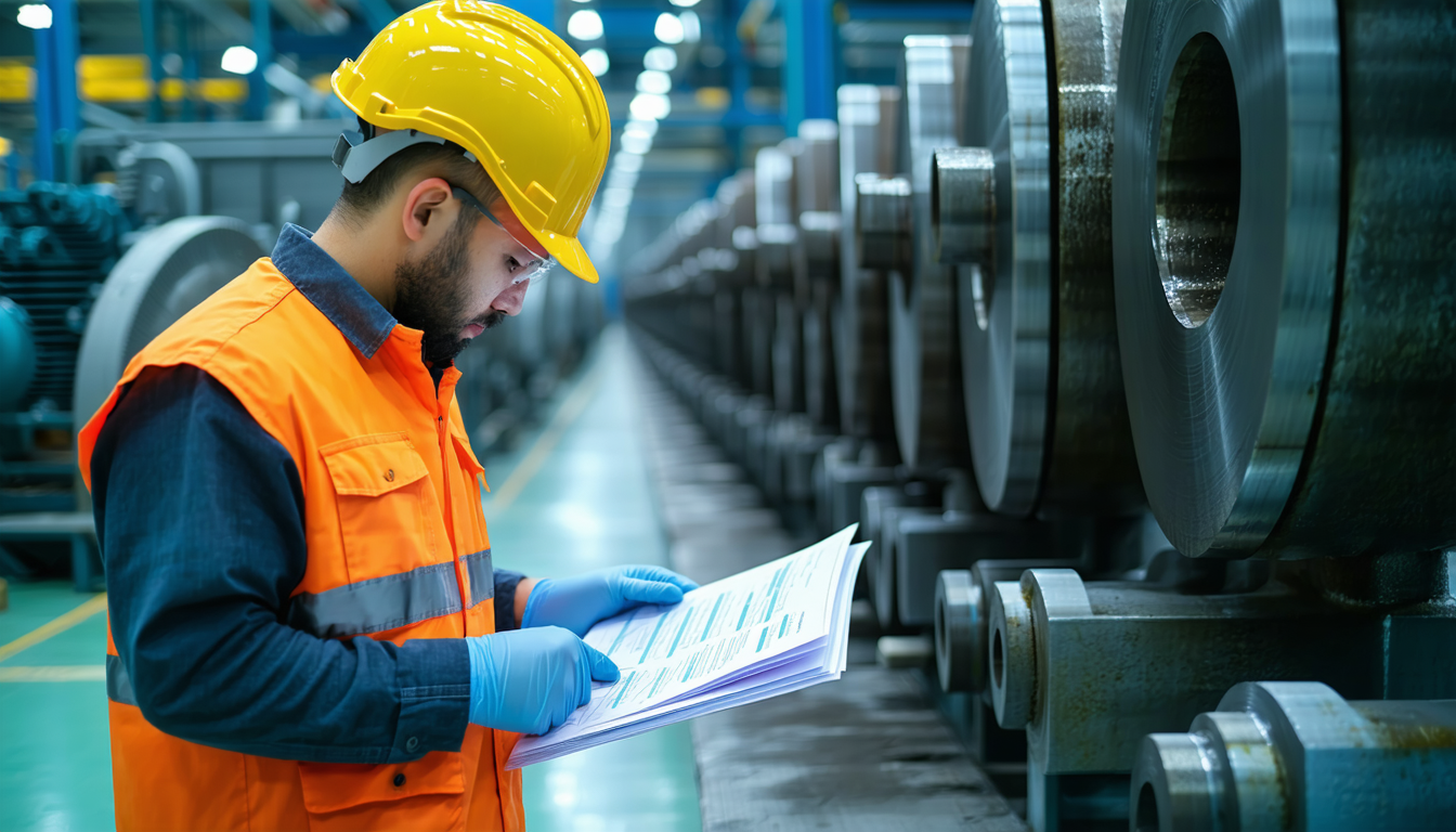 Factory worker evaluating materials for combustible dust hazards.