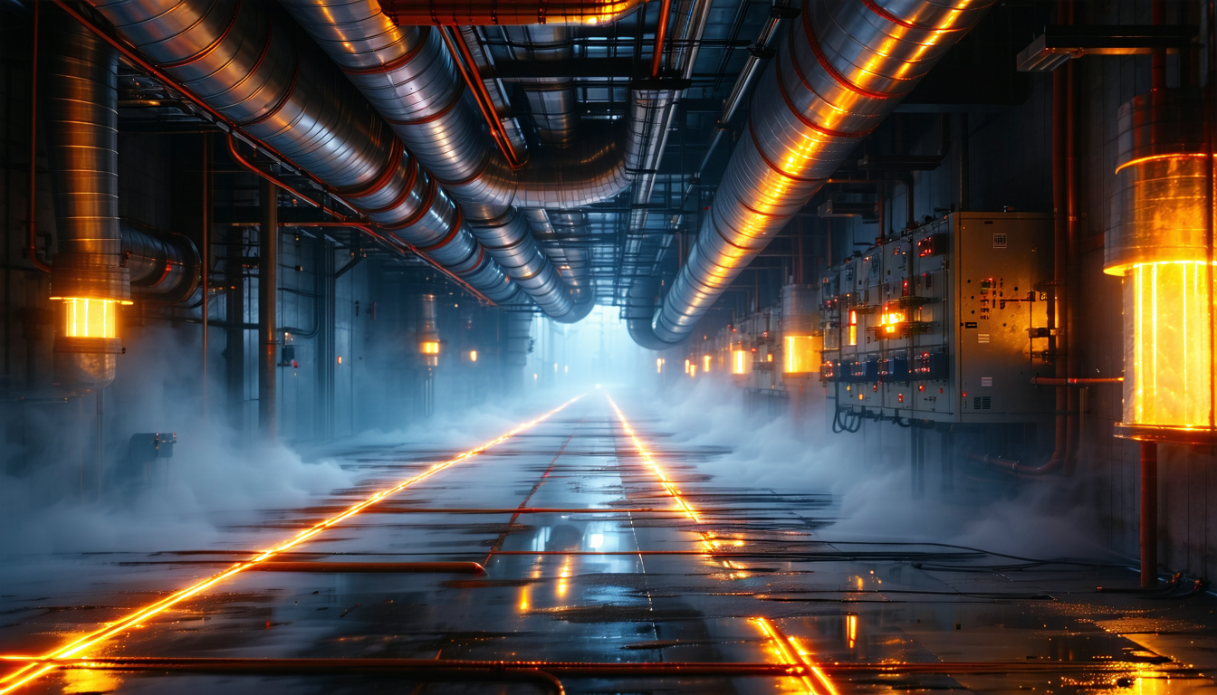 Infrared sensors in ductwork detecting sparks, dramatic lighting.