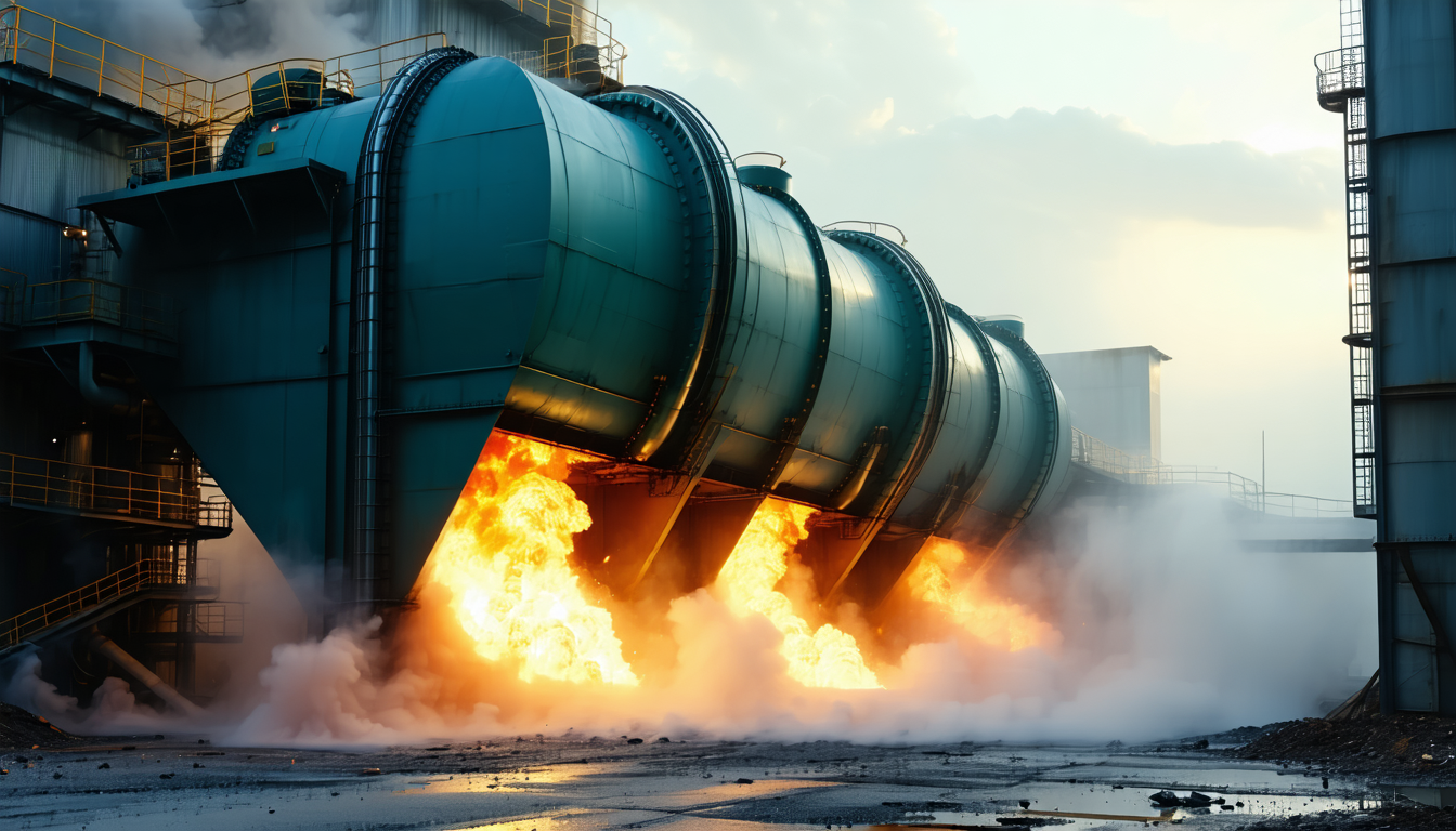 Dust collector with explosion vent panels releasing pressure in a deflagration.