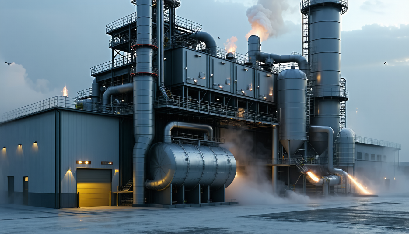 Industrial facility with a flameless explosion vent on a dust collector.