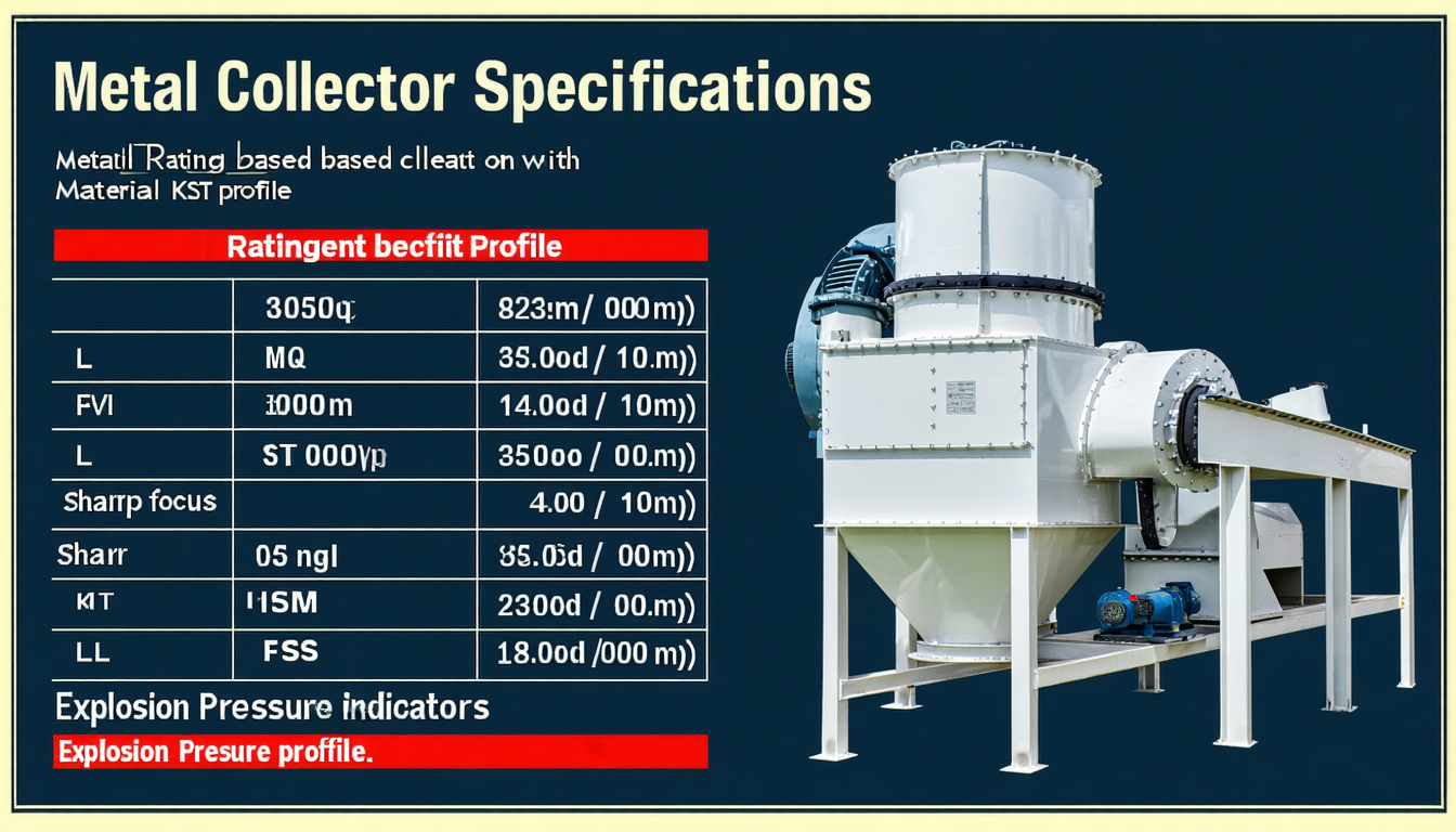 Dust collector specifications showing equipment ratings and pressure indicators.