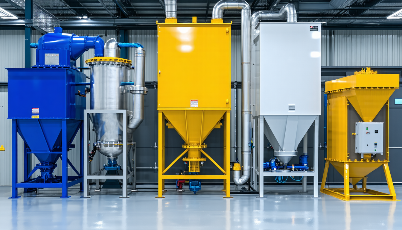 Various dust explosion protection systems in industrial setting, showing differences.