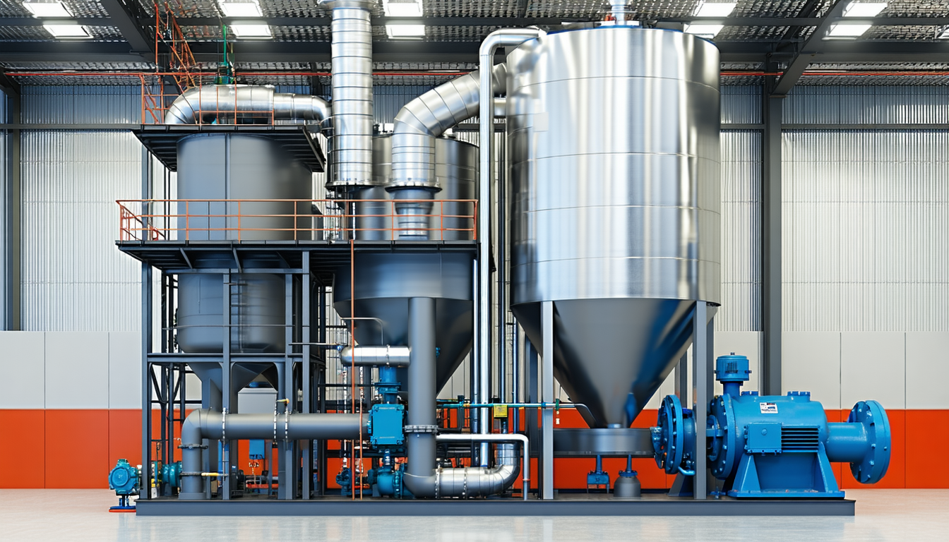 Dust collector with explosion protection systems in a factory setting.