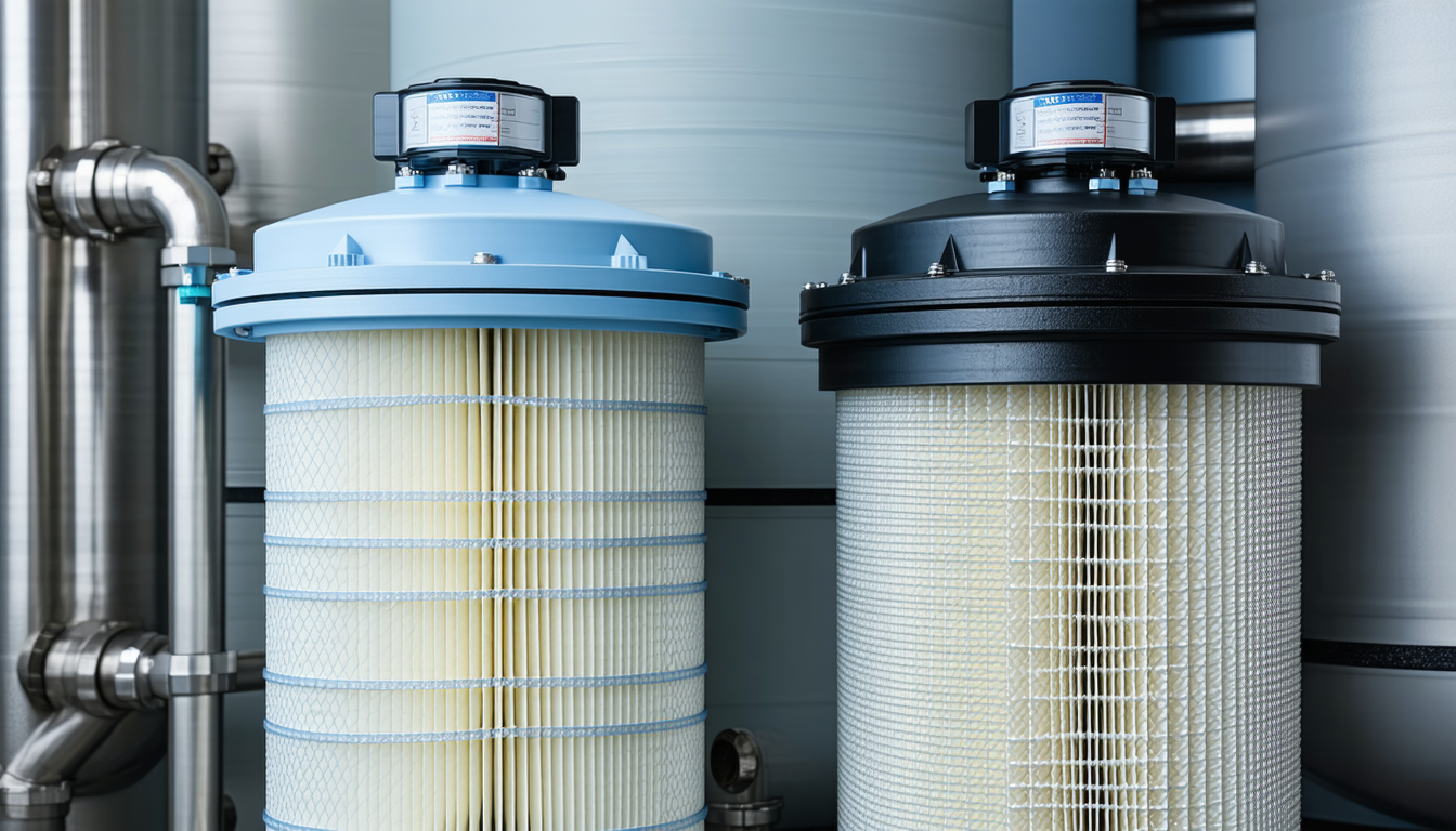 Cartridge and baghouse filters showing design differences.