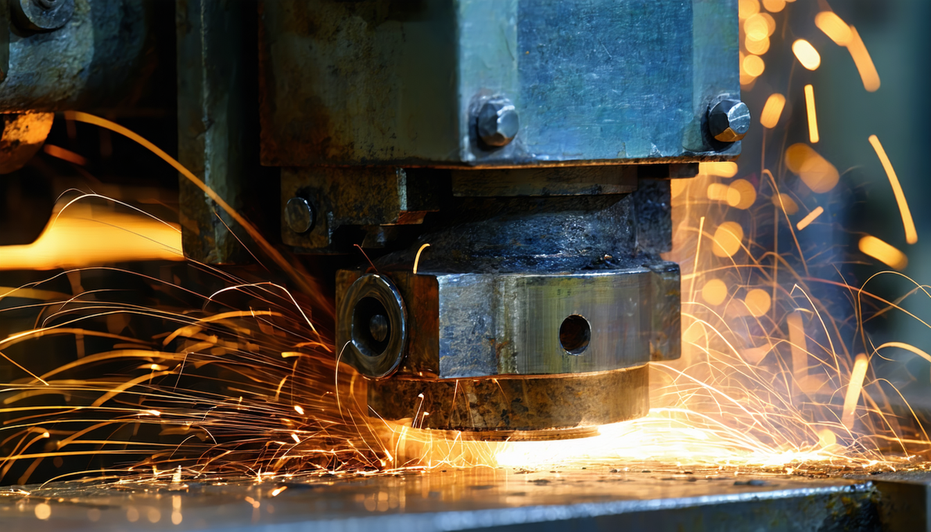 Grinding operation with sparks and detection systems in metalworking environment.
