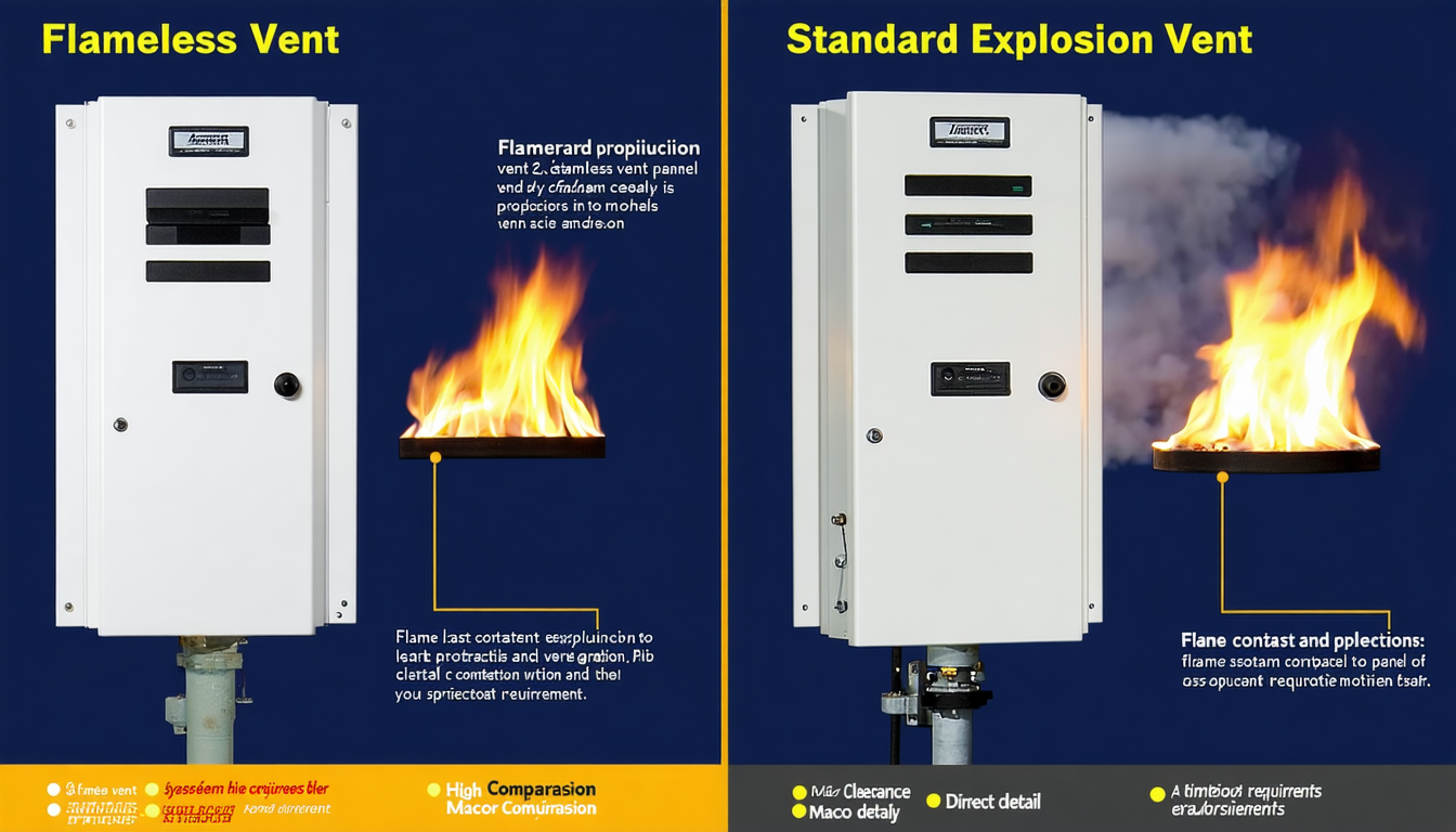 Comparison of flameless vent and standard explosion vent.