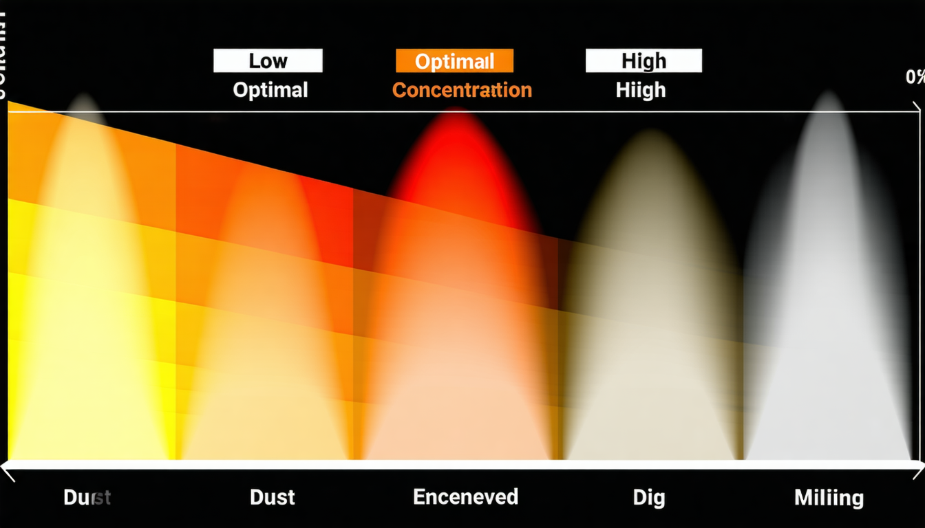 Different dust concentrations in an enclosed environment.
