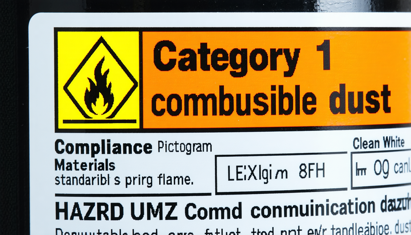 GHS label with flame pictogram for combustible dust.