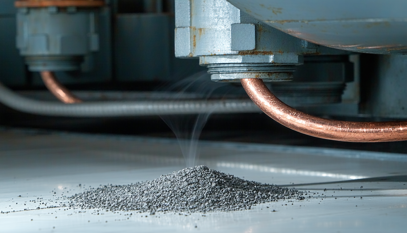 Grounding setup for metal dust collection with copper conductor.