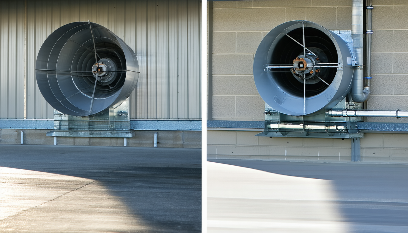 Indoor and outdoor venting installations showing structural differences.