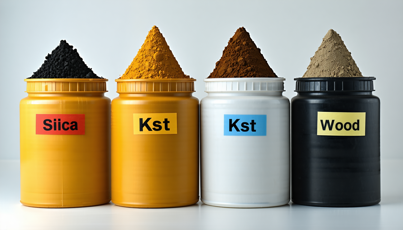 Four labeled containers with different materials showing explosion characteristics.
