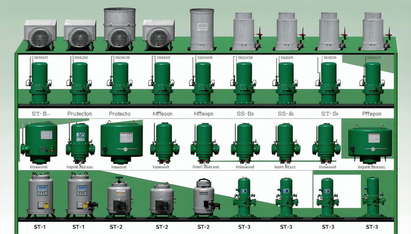 Explosion protection systems labeled for St-1, St-2, St-3 requirements.
