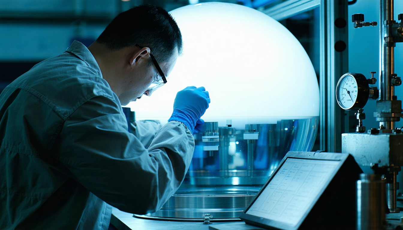 Technician monitoring pressure in a 20-liter sphere during a test.
