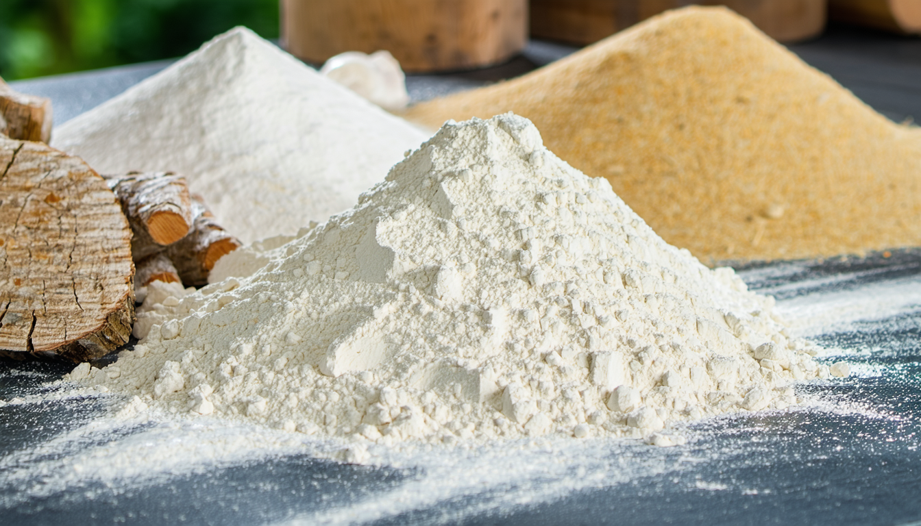 Powdered materials like flour and sawdust on a workshop table, indicating high explosion risk.