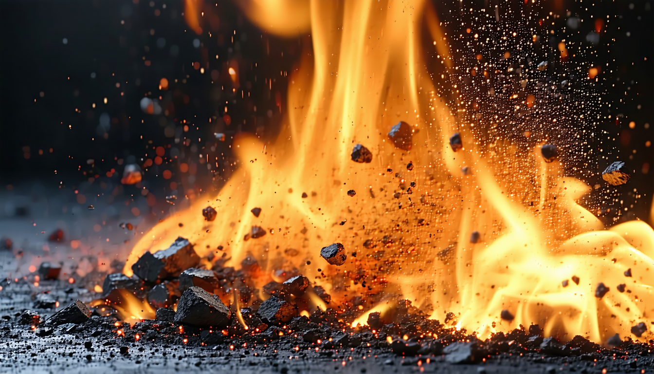 Metal and organic dust particles mixing, showing thermite reaction risk.