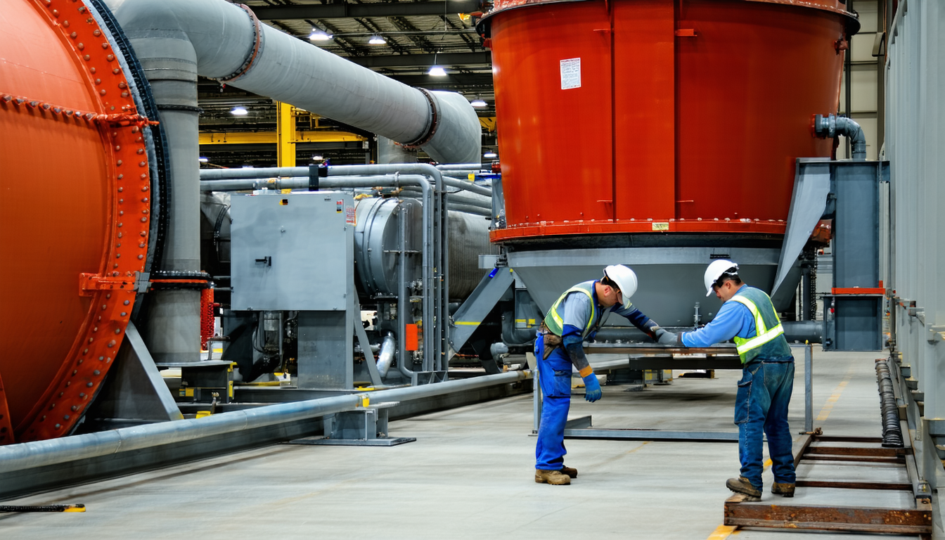 Technicians upgrading dust collection system for NFPA 660 compliance.