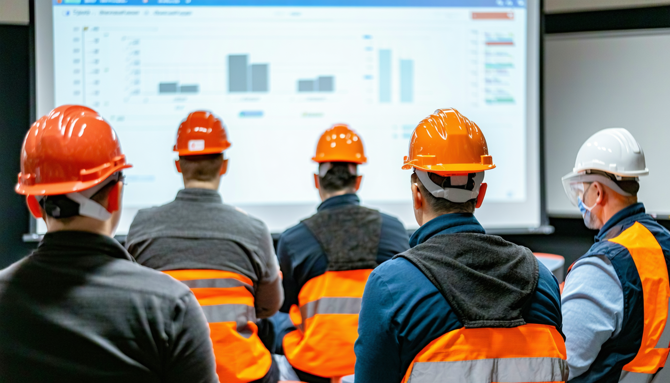 Workers in a training session on dust explosion hazards.