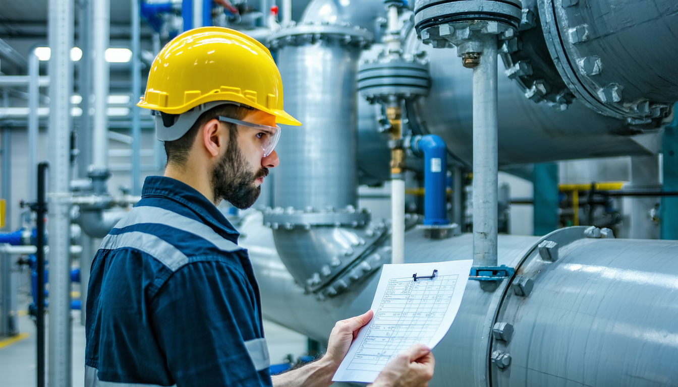 Engineer examining pressure relief venting system for NFPA 68 compliance.