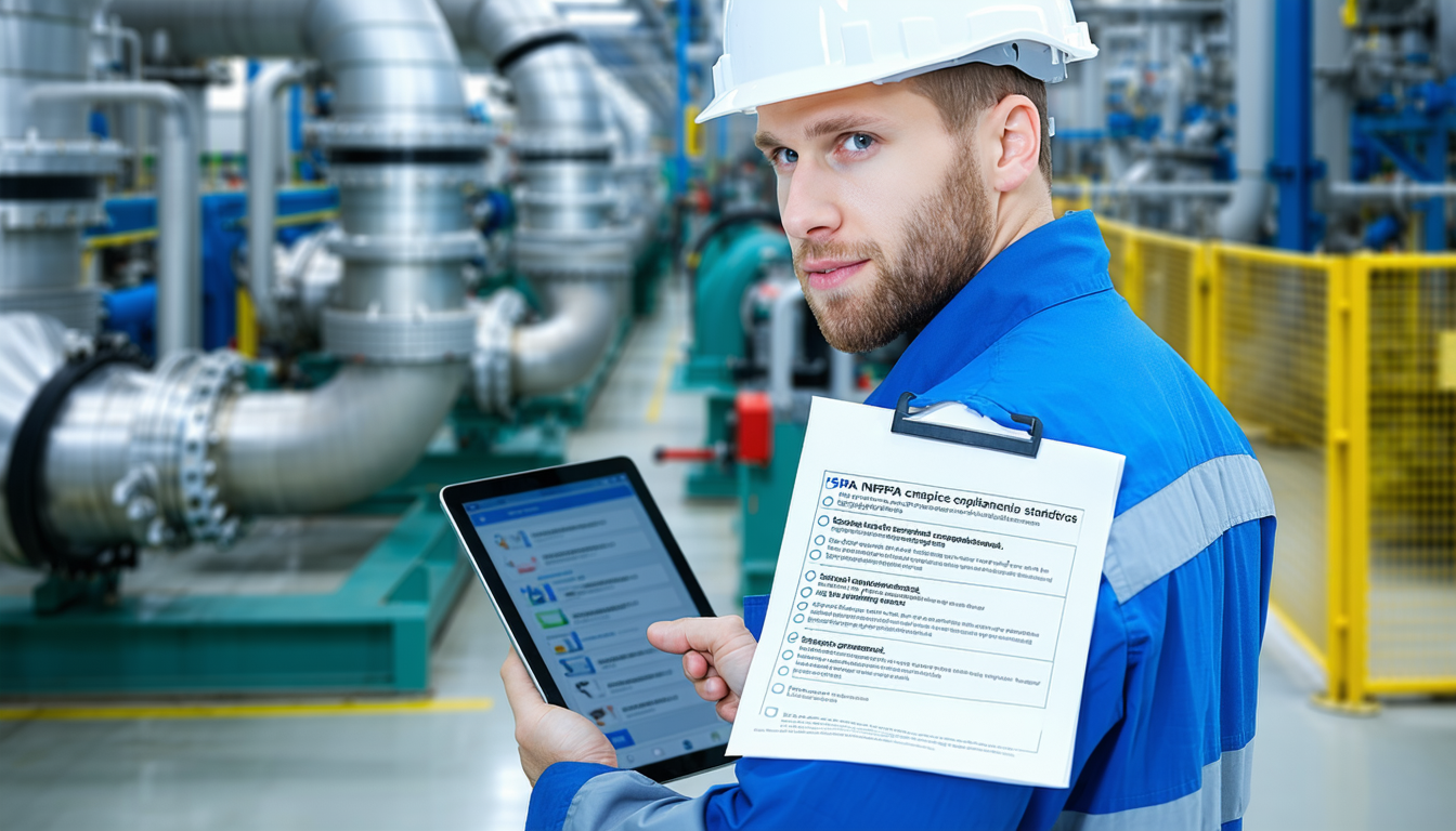 OSHA inspector documenting NFPA 660 compliance at facility.