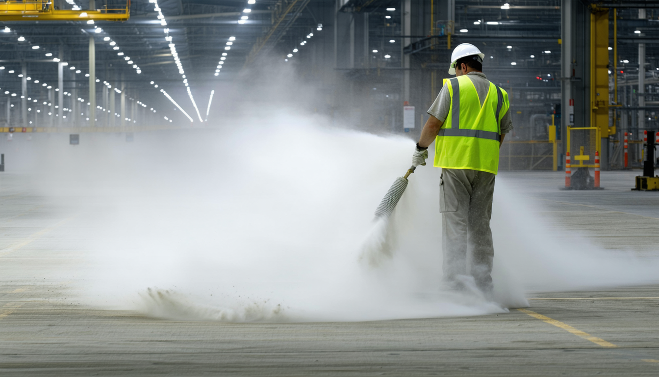 OSHA inspector checking dust accumulation in a facility.