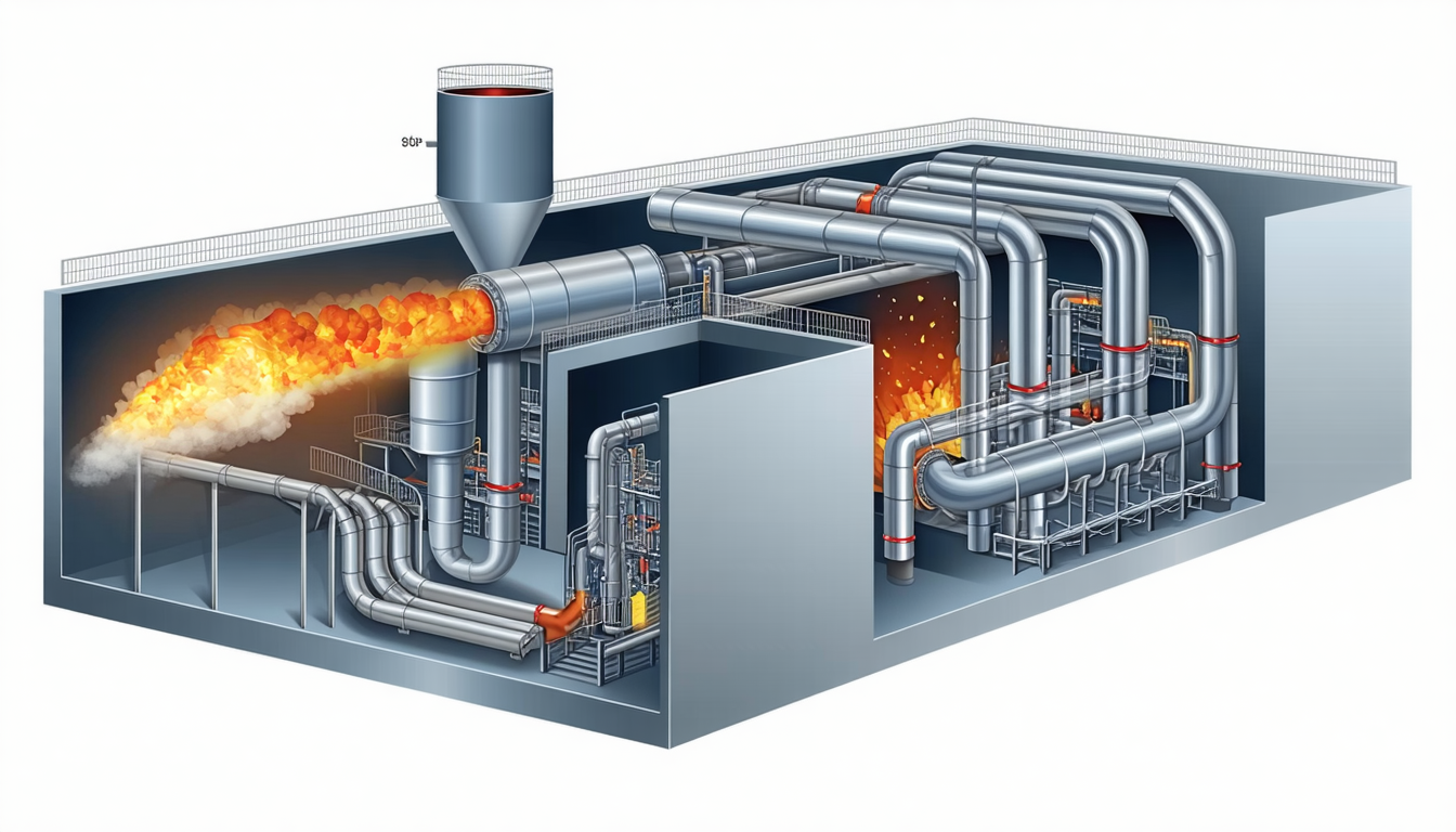 Pneumatic system cross-section showing explosion paths in ductwork.