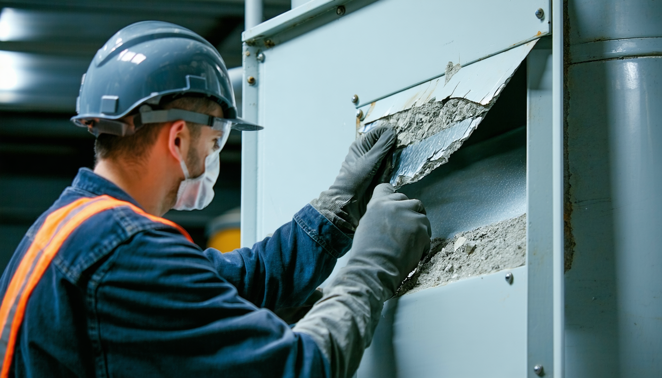 Technician replacing activated vent panel on a dust collector.
