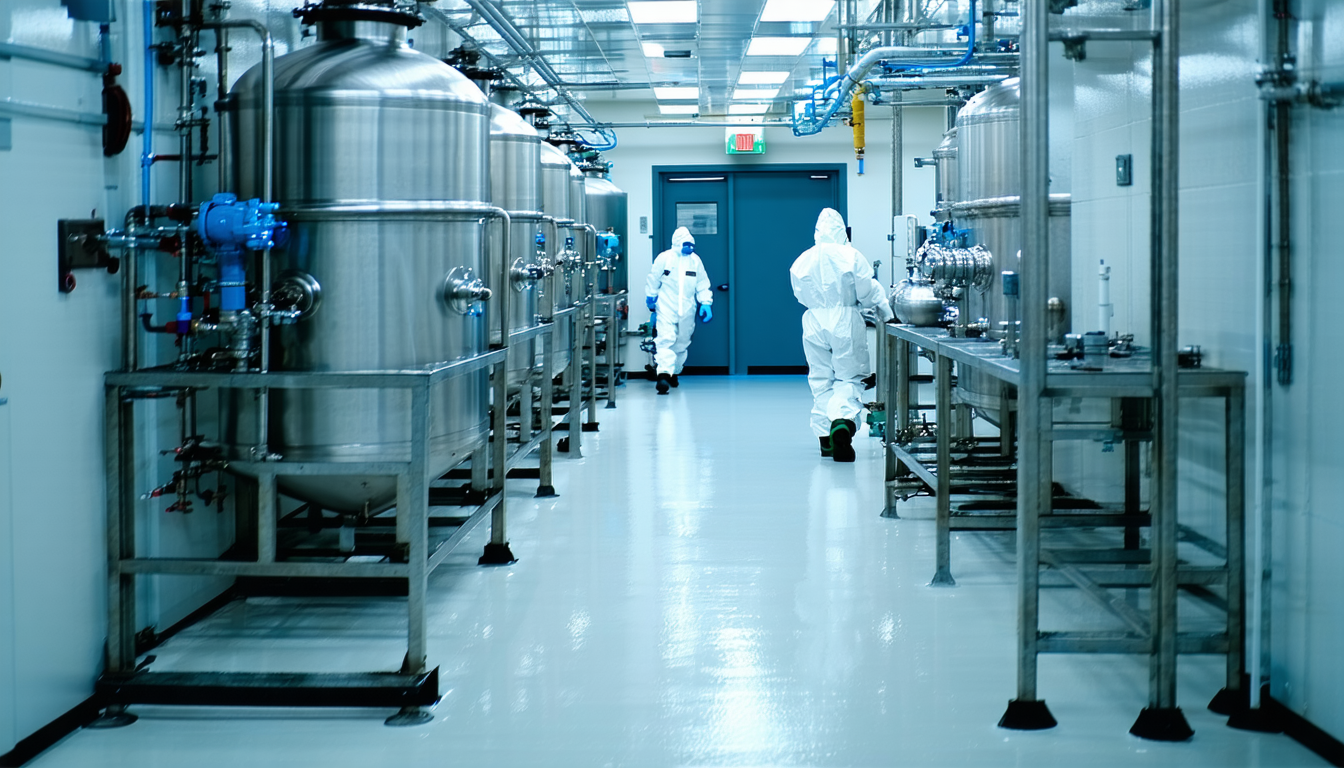 Containment room with HEPA filtration and workers in protective gear.