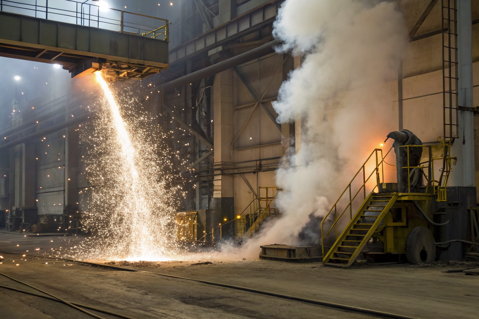 Spark igniting dust in industrial equipment, leading to explosion.