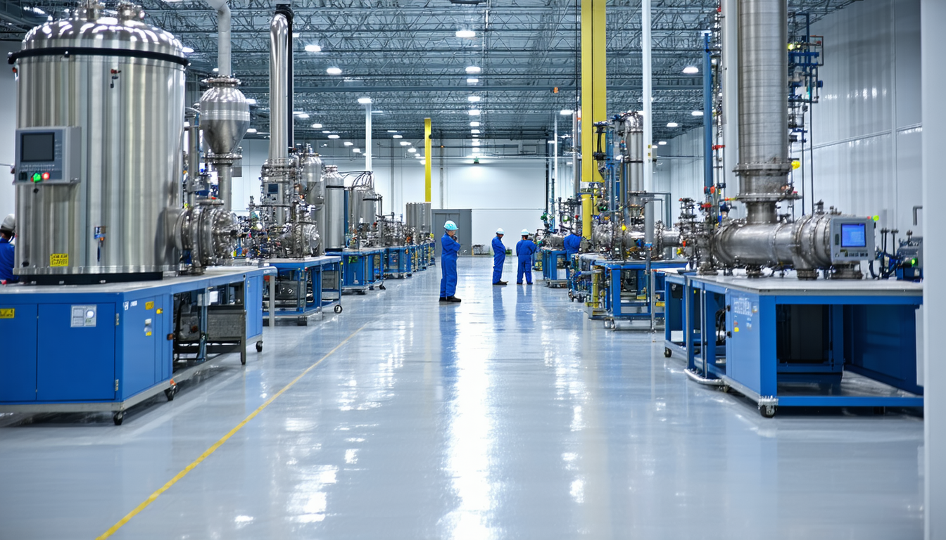 US lab interior with branded equipment and technicians testing dust.