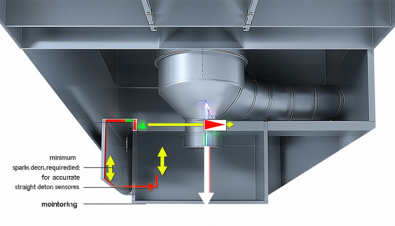 Diagram showing optimal sensor placement in ductwork.