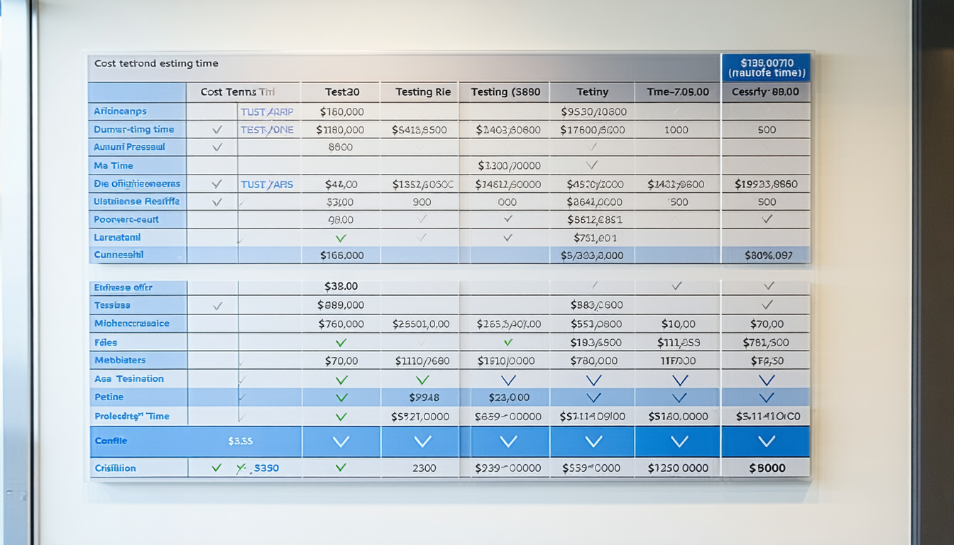 Cost chart on lab wall showing testing prices and times.