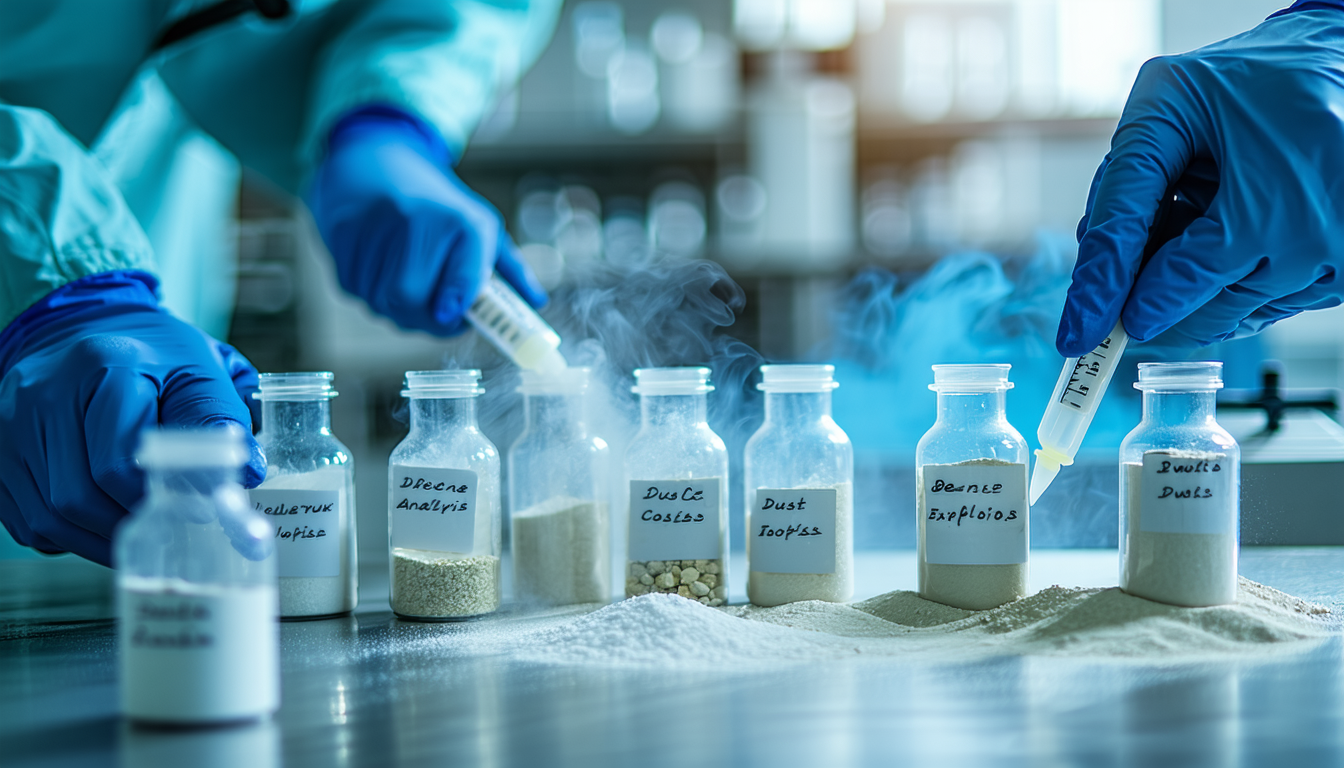 Technicians conducting dust tests in a laboratory.