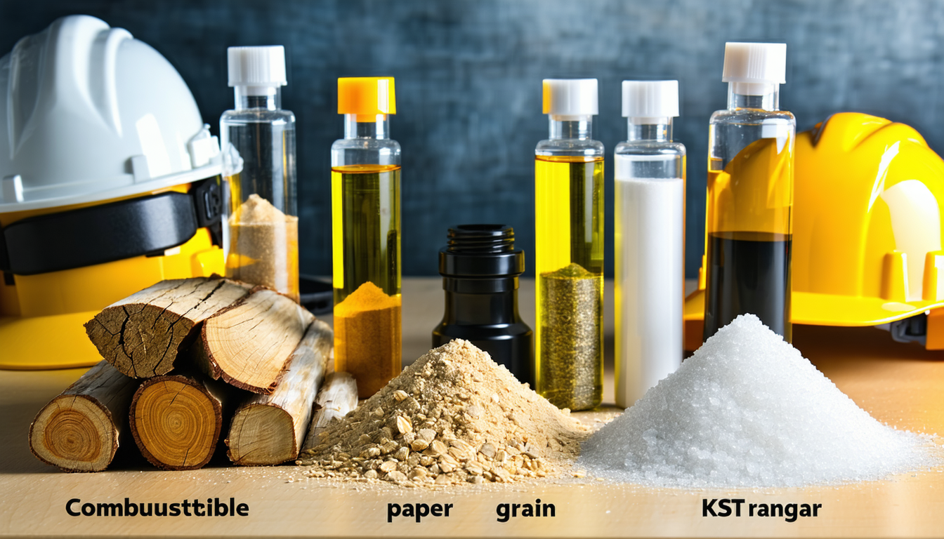 Table with dust samples and labels for Kst ranges and protection classes.