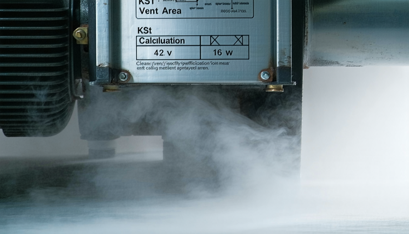 Dust collector setup with Kst value labels for vent calculation.