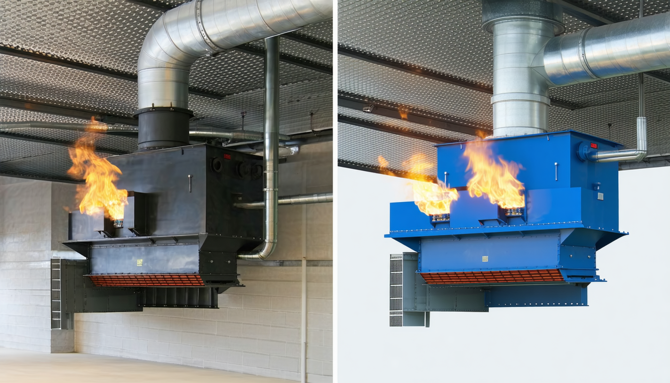 Indoor and outdoor dust collector vent installation comparison.